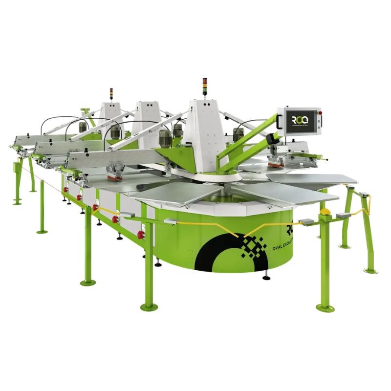 ROQ OVAL EVOLUTION automatic screen printing carousel with elliptical shape and multiple print heads