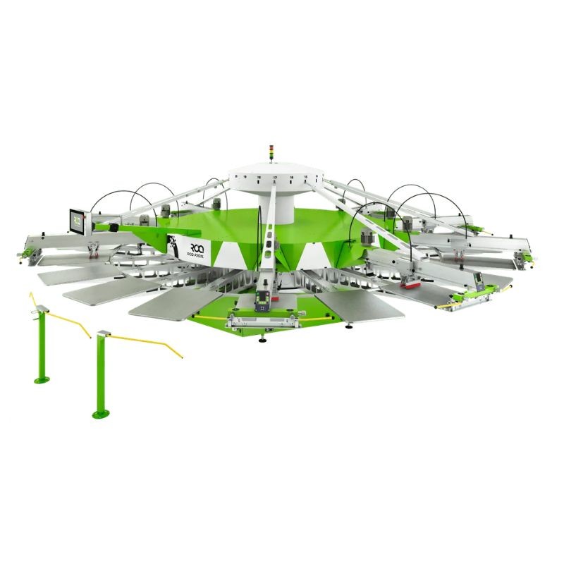 ROQ ECO carousel press for textile production with platens and print heads