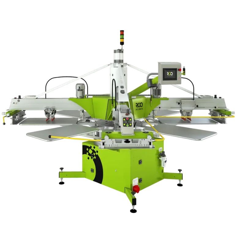 ROQ FIT automatic textile screen printing press in workshop