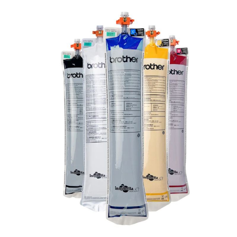 Gamme d'encres DTF Brother DTR1 CMJN et blanc pour imprimante DTRX100